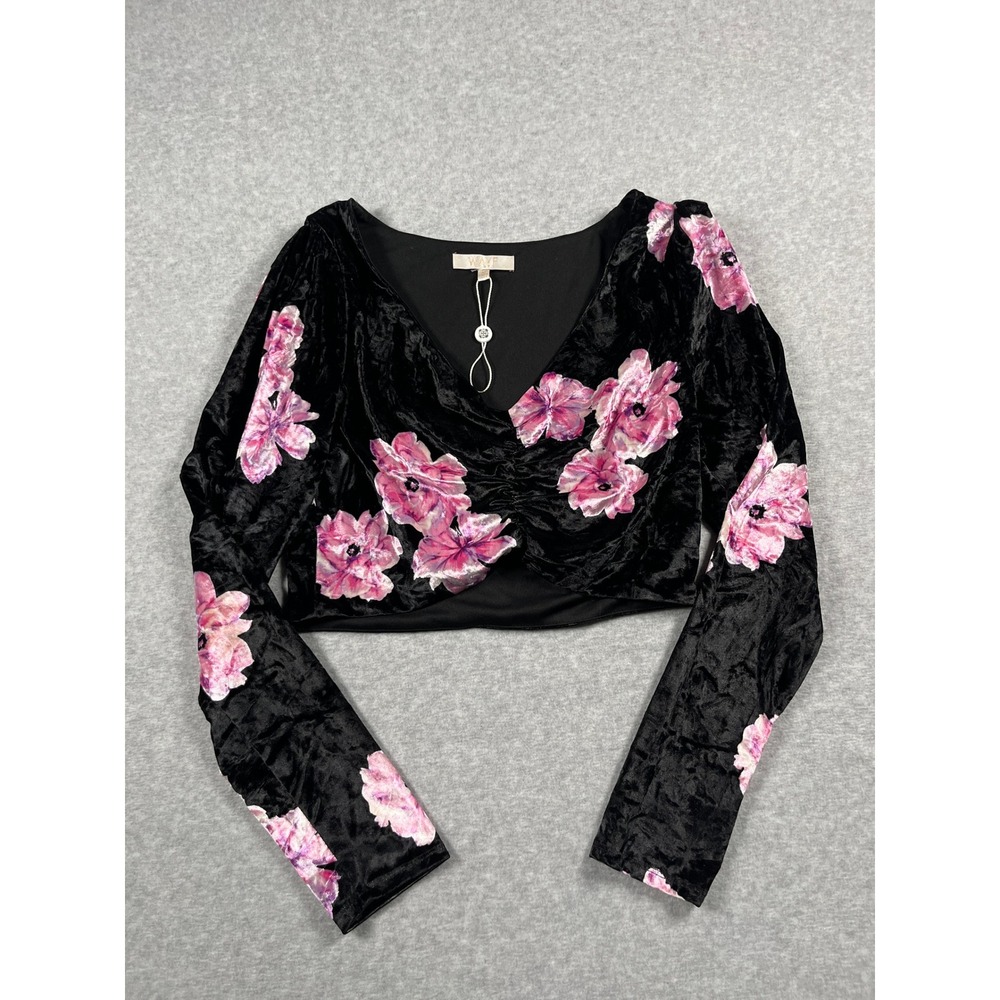 WAYF Top Womens M Black Floral Velvet 90s Whimsigoth Dark Romantic Feminine